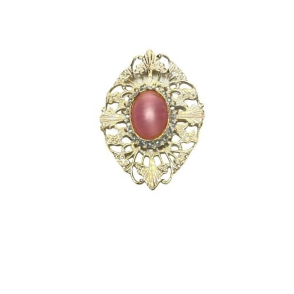 Vintage Estate Gold Tone Pink Lucite Crystal Oval Pendant